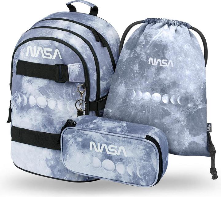 Baagl SET 3 - Schulset Skate NASA Grey / Rucksack / Federmäppchen / Tasche (25 l)