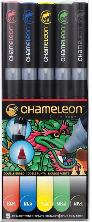 Immagine prodotto Chameleon Pennelli per acquerello colori primari, 5 pezzi (Giallo, Verde, Blu, Nero, Rosso, 5 x)