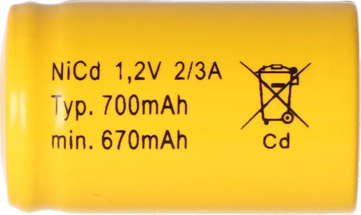 Produktbild AccuCell 2/3 A Cadnica NICD Akku Flattop ohne Lötfahne (2/3 A, 700 mAh)