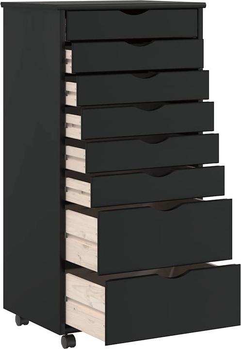 Actual product image VidaXL Rollschrank mit Schubladen MOSS Schwarz Massivholz Kiefer