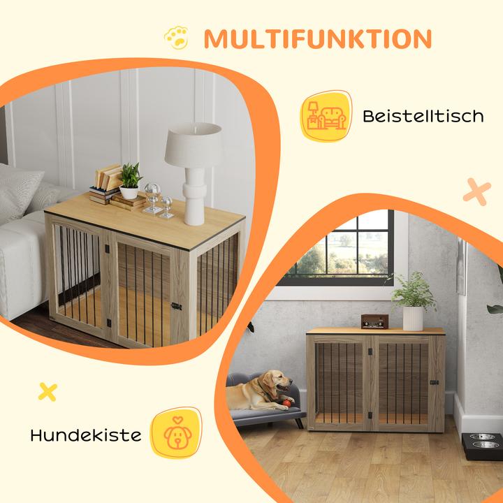 Actual product image PawHut Hundekäfig Stahl, MDF Eiche (Dog house)