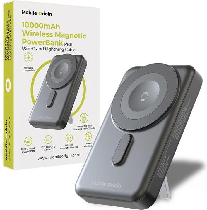 Image du produit Mobile Origin Kabellose magnetische PowerBank 10000 mAh / USB-C / Lightning-Kabel / PB11 (10000 mAh)