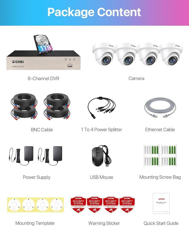 Actual product image Zosi Full HD 1080P Überwachungskamera-Set mit 8CH DVR (1920 x 1080 Pixels)