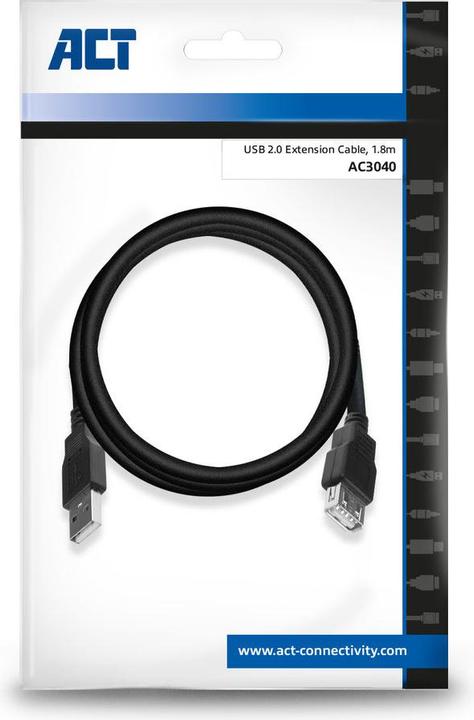 Image du produit ACT USB-A 2.0 mâle - USB-A femelle 1,8 m (1.80 m, USB 2.0)