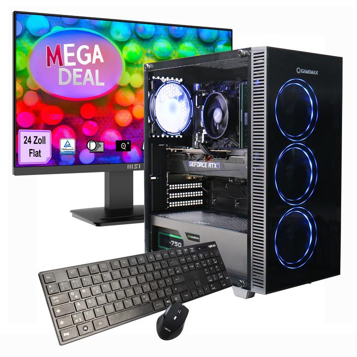 Produktbild GameMax MegaDeal Gaming-PC Draco XD SET2605 7589 + MSI PRO MP2412 Monitor 60cm (24") + Zubehör (1000 GB, 32 GB, GeForce RTX 5050)