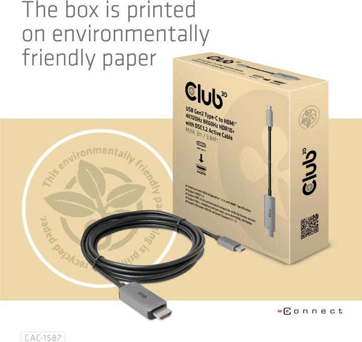 Produktbild Club 3D HDMI (Typ A) — USB C (3 m, USB Typ C, HDMI, 2.1)