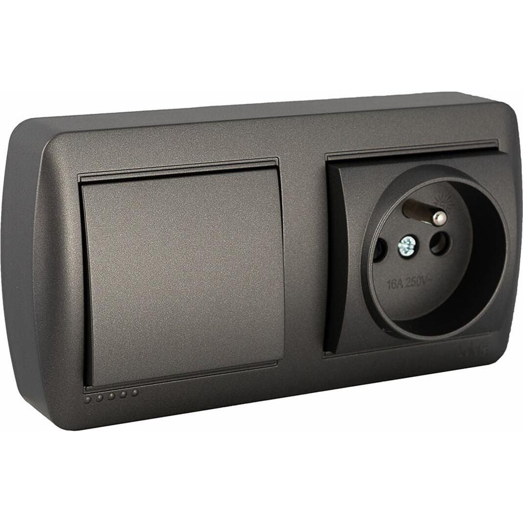 Solera, Presa di corrente, Doppelsteckdose Schalterbasis Mural 2pt 250 V 16 A Graphit