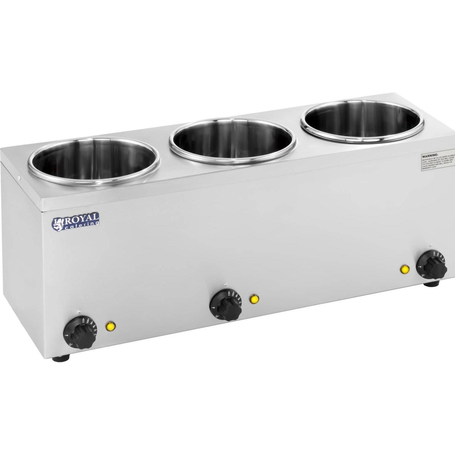 Thumbnail - Royal Catering Bain Marie Rund Speisenwärmer Wasserbad Suppenstation Warmhalter 3 Behälter, Warmhalteplatte, Silber