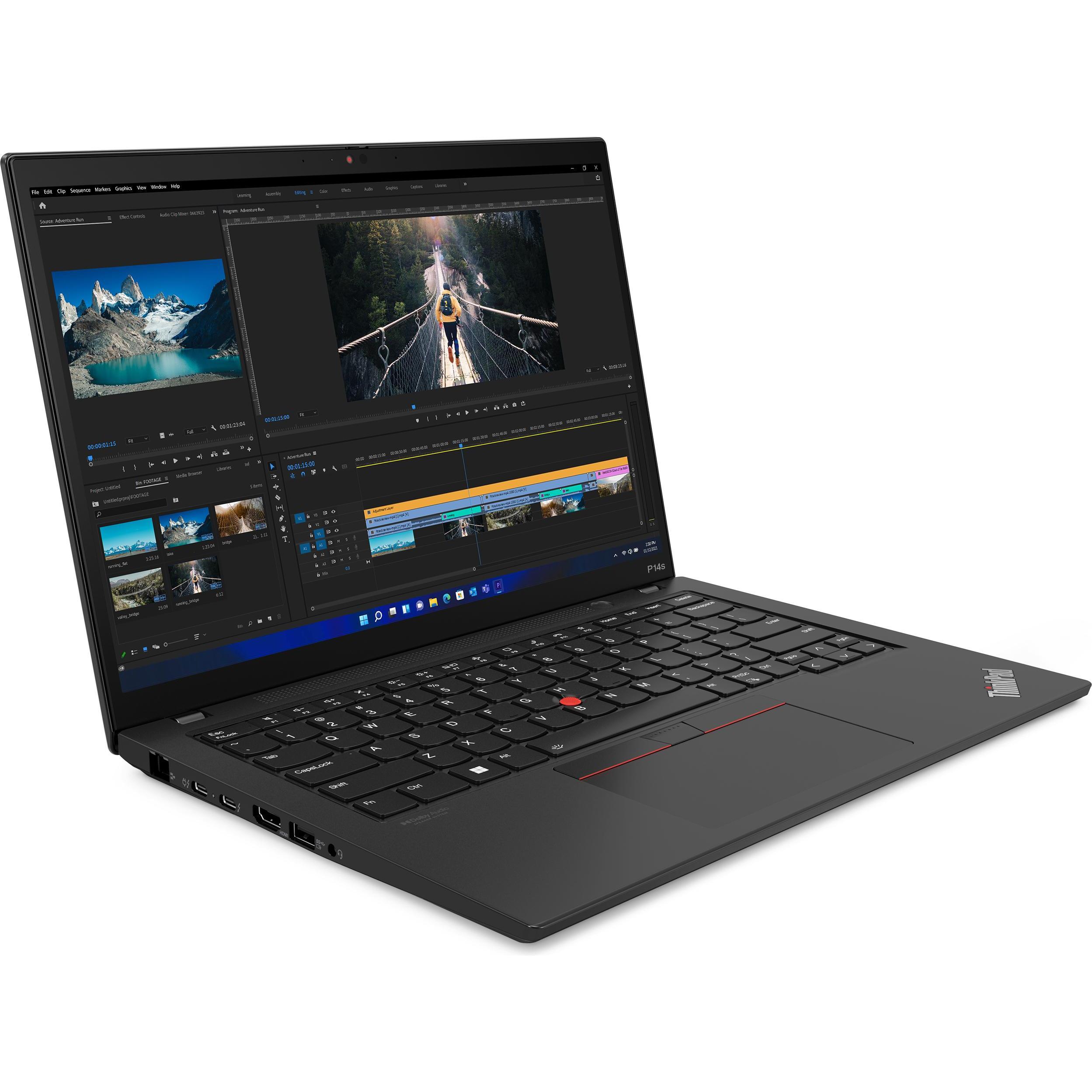 Lenovo ThinkPad P14s Gen 4 (14", Intel Core i7-1360P, 16 GB, 512 GB, DE), Notebook, Schwarz
