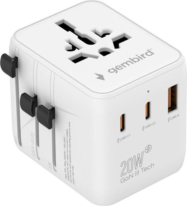 Produktbild Gembird Adapter TPA-1A2C20-01-W Universal travel power adapter, 20 W, white |