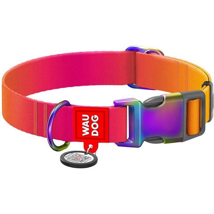 Thumbnail - Collar Waudog gradient nylon dog with QR code, orange, size L (L, Hund, Hundesport), Halsband + Leine