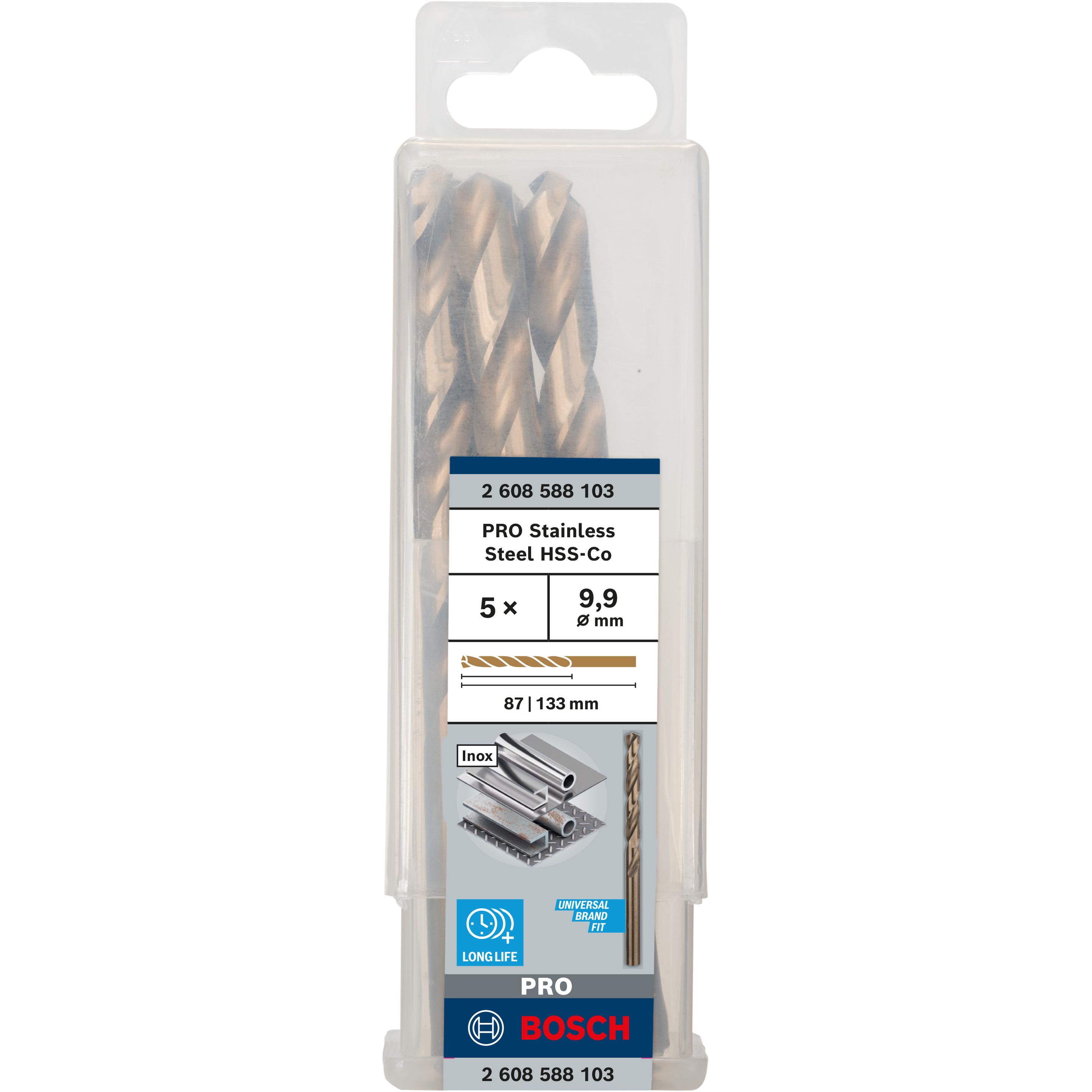 Thumbnail - Bosch Professional Zubehör, Bohrereinsatz, PRO Stainless Steel HSS-Co Spiralbohrer, 9,9 x 87 x 133 mm (9.9 mm)