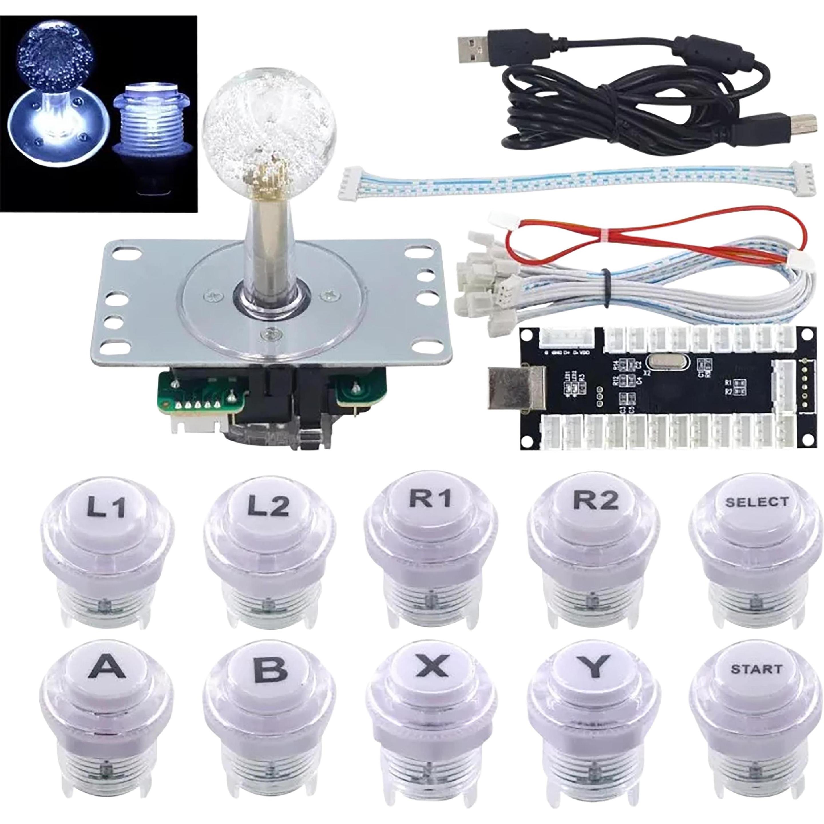 NoName Kit pulsanti e joystick arcade retroilluminati a LED - BIANCO (Lampone Pi 3), Controller gaming, Bianco
