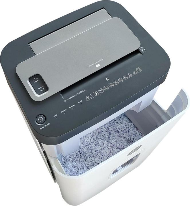 Actual product image HP Pro Shredder Auto 200CC document shredder with particle cut P-4, 4 x 20 mm, up to 200 sheets, black (Particle cut)