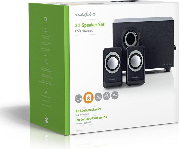 Immagine prodotto Nedis Altoparlante per PC - Alimentazione tramite USB - Subwoofer - Ingresso connessioni: 1x 3,5 mm - 2.1 (33 W)