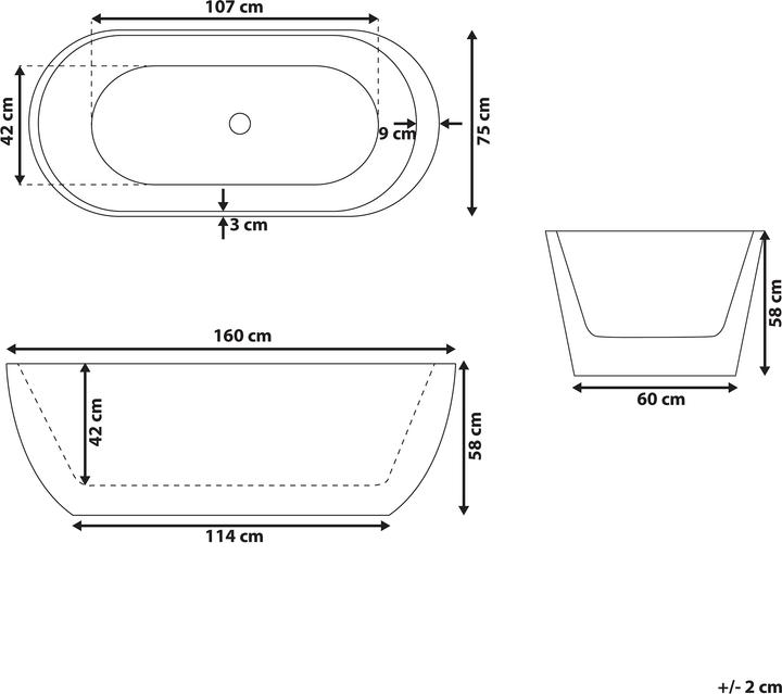 Actual product image Beliani Bath tub free-standing oval white 160 x 75 cm NEVIS (203 l, 160 cm, 75 cm)