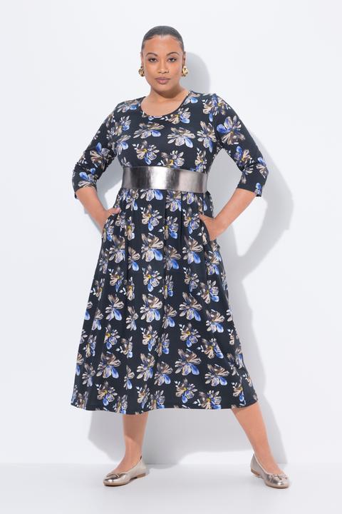 Produktbild Ulla Popken Maxikleid, Blüten, Rundhals, 3/4-Arm, Taschen (54)