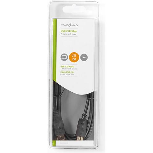 Thumbnail - Nedis USB-Kabel USB 2.0 USB-A Stecker USB-B Stecker 480 Mbps vernickelt 1,00 m Rund PVC Schwarz Poly (2 m, USB 2.0), USB...