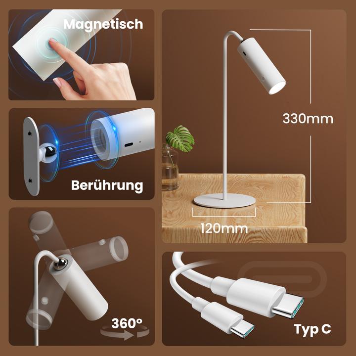 Immagine prodotto Emke Lampada da tavolo LED cordless, 6 in 1, dimmerabile, touch LED, bianca, 3 modalità di colore