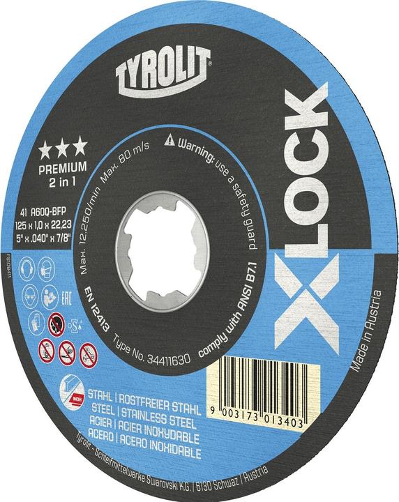 Actual product image Tyrolit Cutting disc X-LOCK 2in1 D125x1mm straight INOX/steel bore 22,23 mm