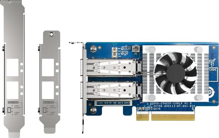 Actual product image QNAP Dual-port SFP28, 25GbE, network expansion card, low-profile form factor, PCIe Gen4 x8