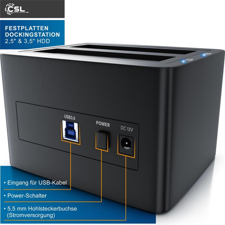 Produktbild CSL Festplatten Dockingstation, USB 3.2 Gen 1 Festplattendockingstation, Klonfunktion für 2,5" & 3,5"