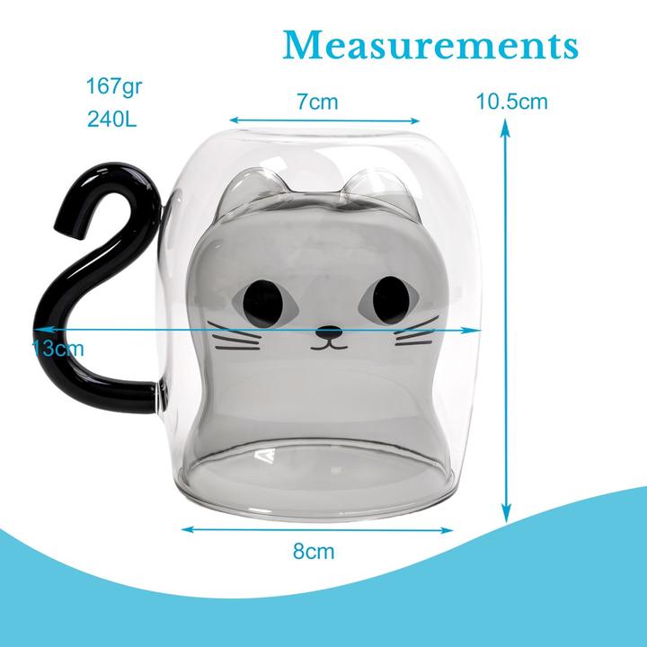 Actual product image Intirilife Doppelwandiges Thermo Glas Set Design Katze (0.20 l, 2x)