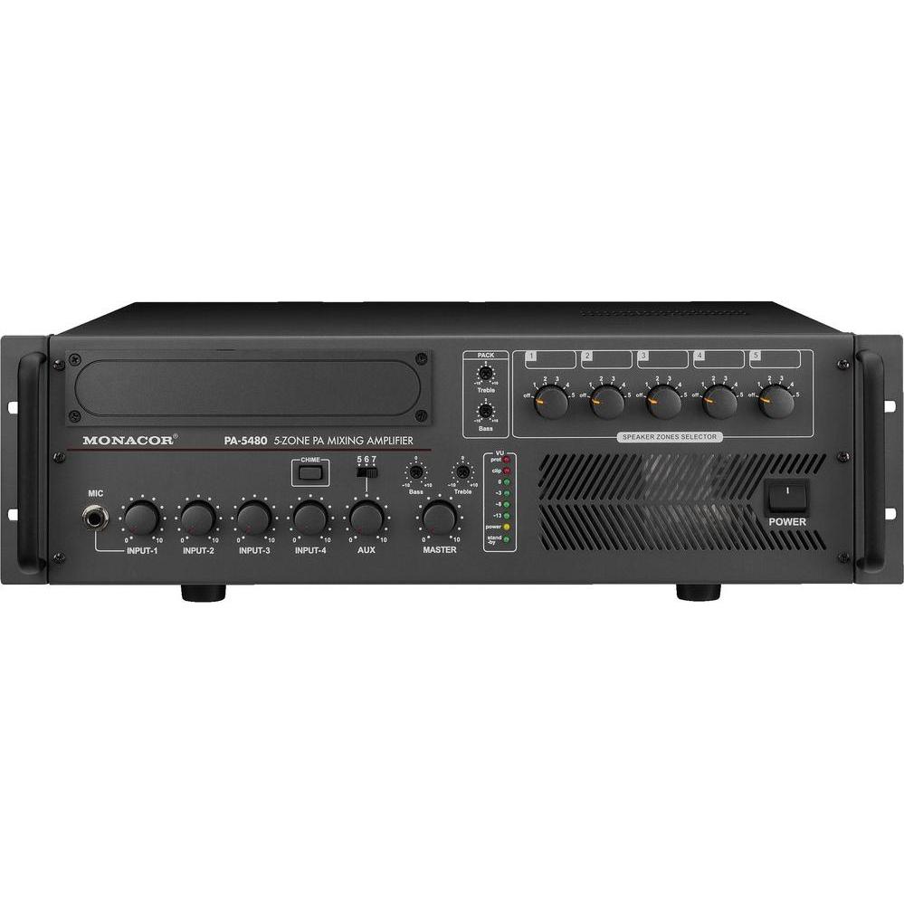 Monacor ELA-Verstärker PA-5480 480 W 5-Zonen (Verstärker), Stereoverstärker, Schwarz