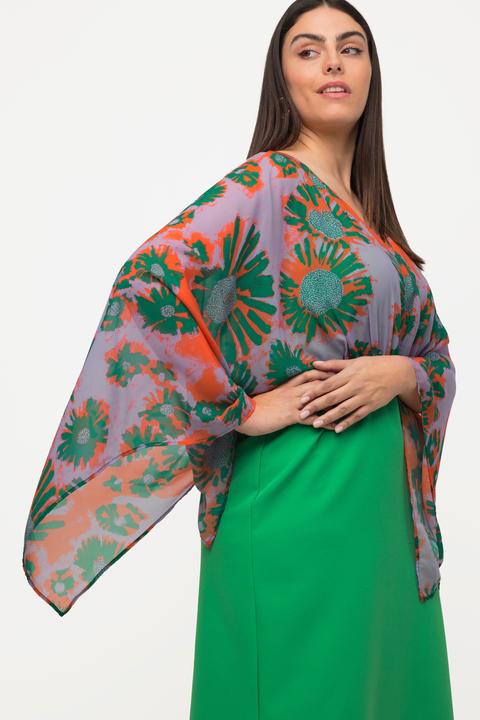 Immagine prodotto Ulla Popken Abito midi con corpino in chiffon, foglie, scollo a V e maniche lunghe (46, 48)