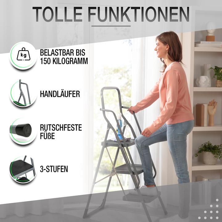 Actual product image Aktivshop Safety ladder "3- or 4-step" with handrail (Scaffolding, 46 cm)