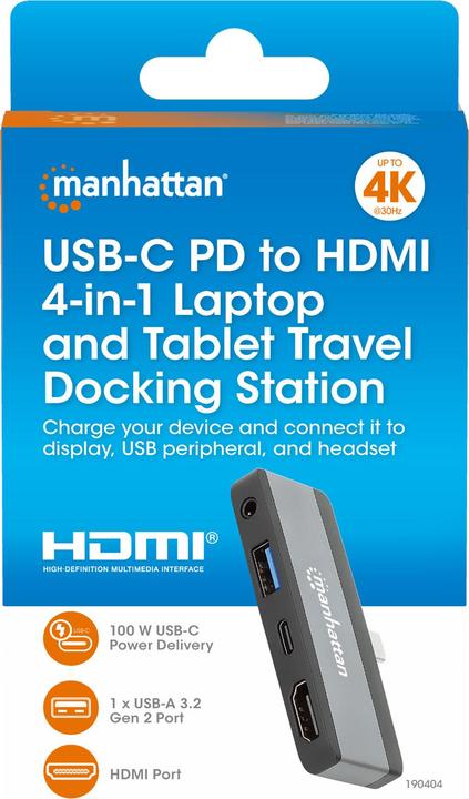 Actual product image Manhattan USB-C PD to HDMI 4-in-1 mobile docking station for laptop and tablet (USB-C, 4 ports)