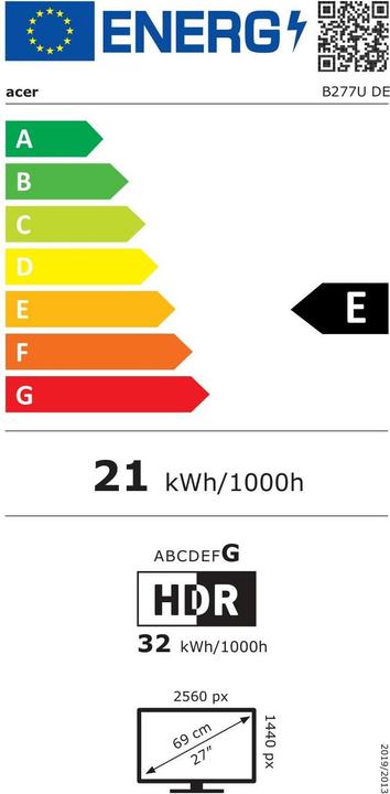Energie-Label Acer Vero B277UGbmiiprzx (2560 x 1440 Pixel, 27")