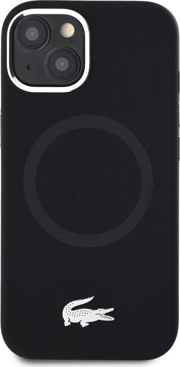 Actual product image Lacoste Liquid Silicone Microfibre Silver Croc Logo MagSafe Case for iPhone 15 Black (Apple iPhone 15)