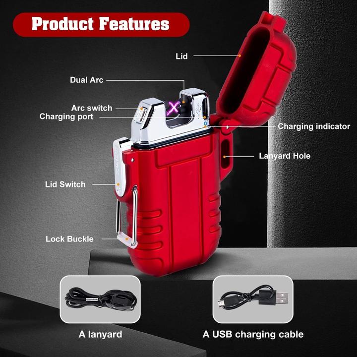 Immagine prodotto Swissdetector Accendino elettrico a doppio arco - ricaricabile via USB - impermeabile - Rosso
