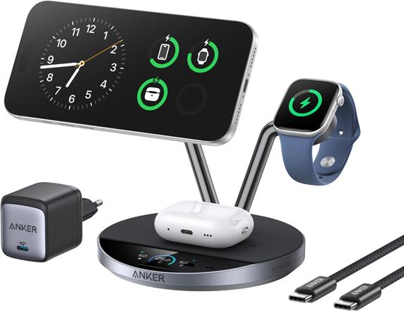 Anker 1x 15W Qi2, 1x Airpod, 1x Apple Watch MagGo Wireless Charger Stand Black (25 W)