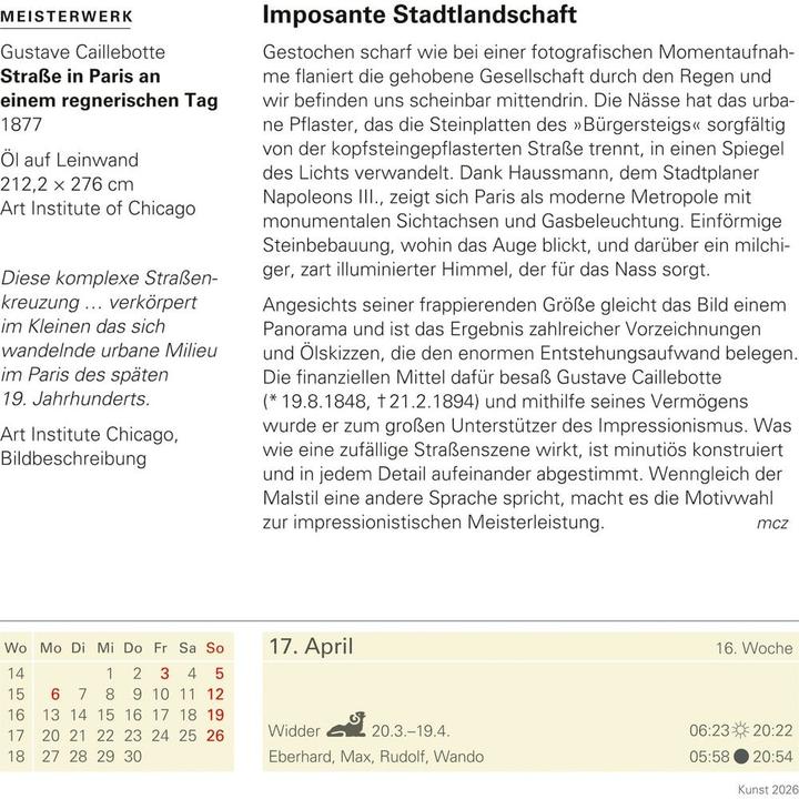 Produktbild Harenberg Kunst Tagesabreisskalender 2026 - Kulturkalender - Künstler, Werke, Museen (Harter Einband, Deutsch)