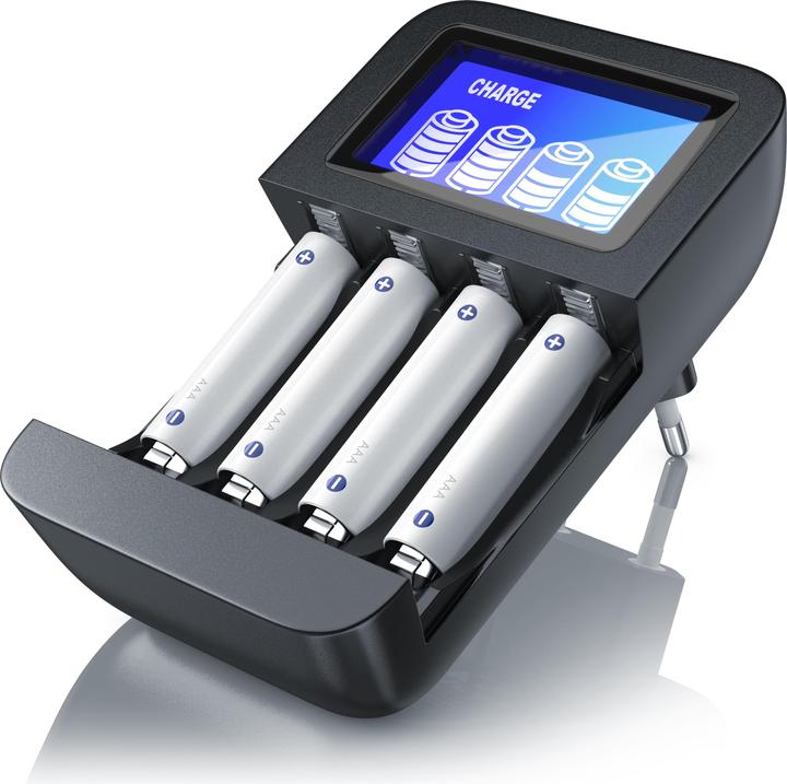 Aplic Batterie Ladegerät 2700 mA, Universal 4-Schacht Batterielader geeignet für Typ AA / AAA NiMH Akkus (1 Stk., AA, AAA, 1000 mAh, Ladegerät ohne Akku)
