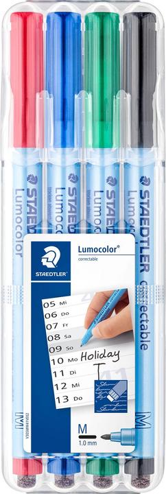 Image du produit Staedtler Lumocolor correctable Marqueur non permanent 305M,étui de 4 pièces, largeur de trait : M (1,0 mm) (4x)