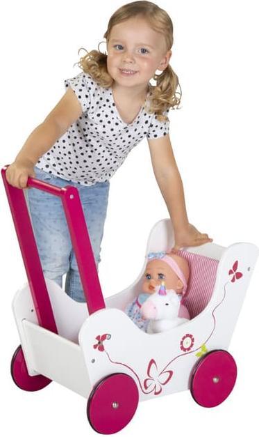 Actual product image Besttoy Wooden doll's pram with butterfly motif