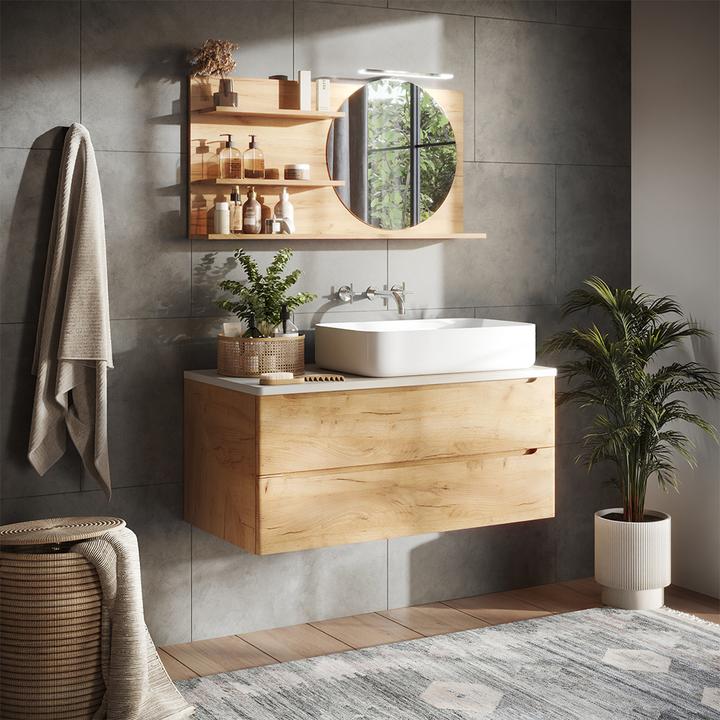 Actual product image Vicco Bathroom mirror cabinet Avena, Oak, 100 x 50 cm with 3 open compartments (100 x 13.50 x 50 cm)