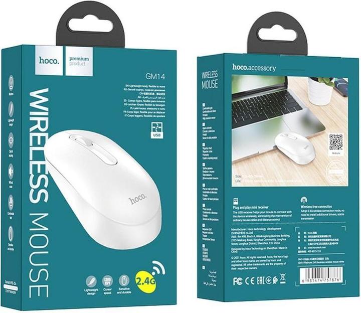 Actual product image Hoco - Wireless Mouse Platinum (GM14) - 2.4G, 1200 DPI, 3D Button - White (Wireless)