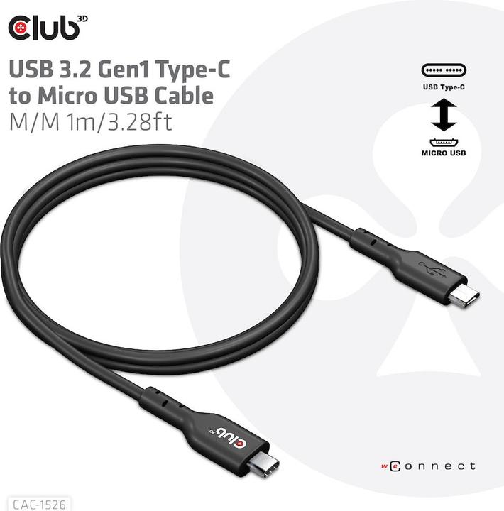 Actual product image Club 3D USB C – USB Micro B (1 m, USB 2.0, 10 W)