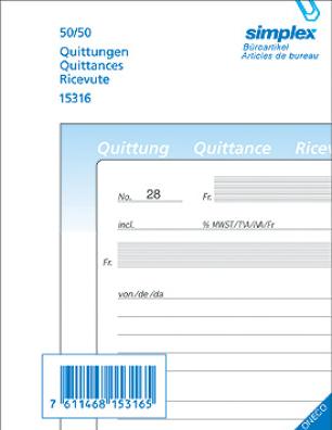 Image du produit Simplex Carnet de quittances autocopiant Oneco (100x)