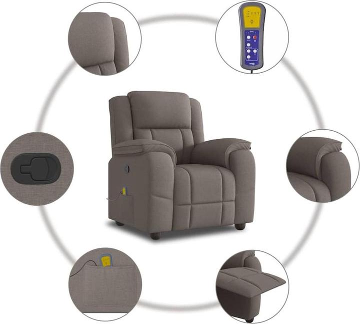 Immagine prodotto vidaXL Poltrona massaggiante Tessuto Taupe Poltrona TV massaggiante Poltrona con funzione massaggio