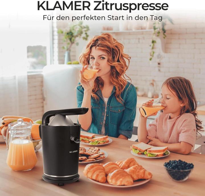 Produktbild KLAMER Saftpresse elektrisch mit zwei Presskegeln – Zitruspresse für Orangen, Zitronen, Limette…