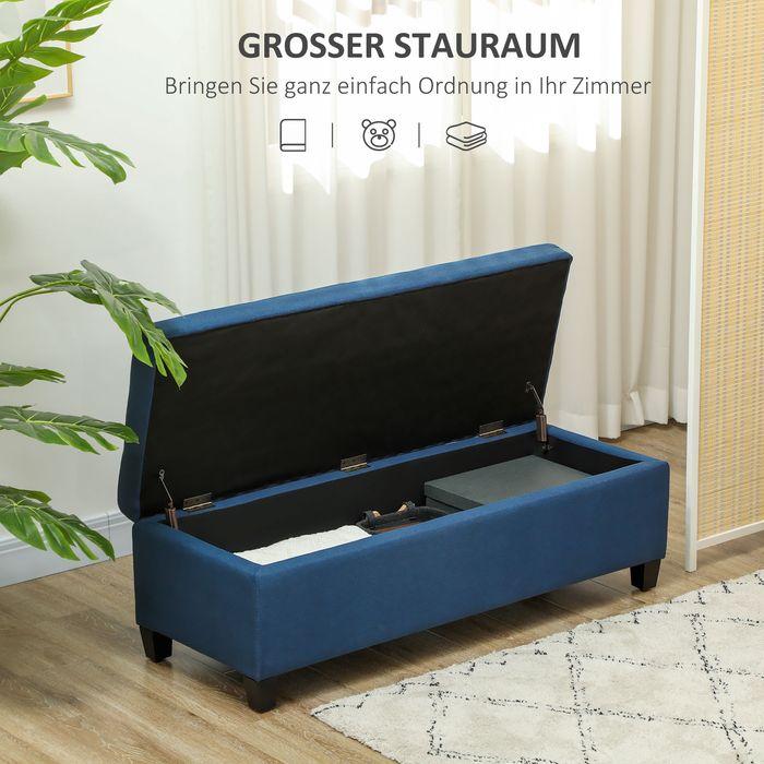 Actual product image Swisshandel24 Sitzbank mit Stauraum, Ottomane, Flurbank, Knopfheftung,125,1 cm x 48,9 cm x 41,3 cm, Blau (125 cm)