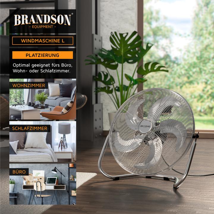 Actual product image Brandson Windmaschine Chrom Bodenventilator im Retro Stil, hoher Luftdurchsatz, 120W, Silber, 50cm Ø, neigbar (65 dB)