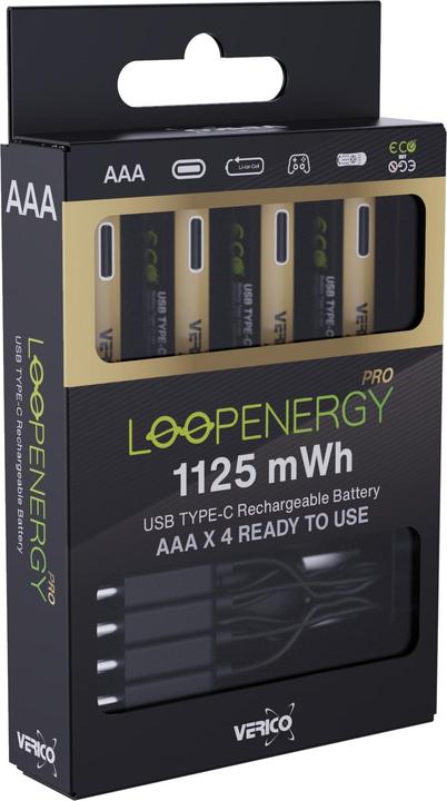 Actual product image Verico LoopEnergy 4-Pack AAA PRO - Wiederaufladbare USB-C Batterie AA 1,5V 1125mWh (750mAh) Li-Ion (4 pcs., AAA, 750 mAh)