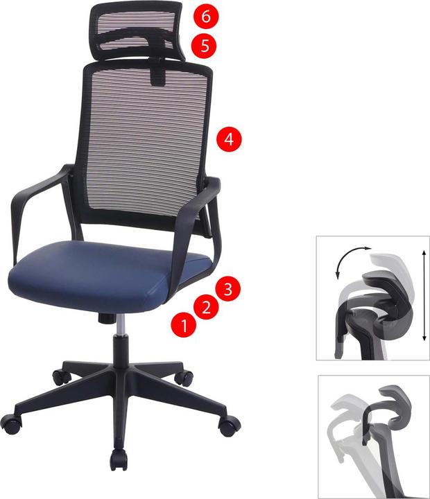 Image du produit Swisshandel24 chaise de bureau, chaise pivotante chaise de bureau, appui-tête ergonomique, similicuir bleu-gris (44 - 54 cm)