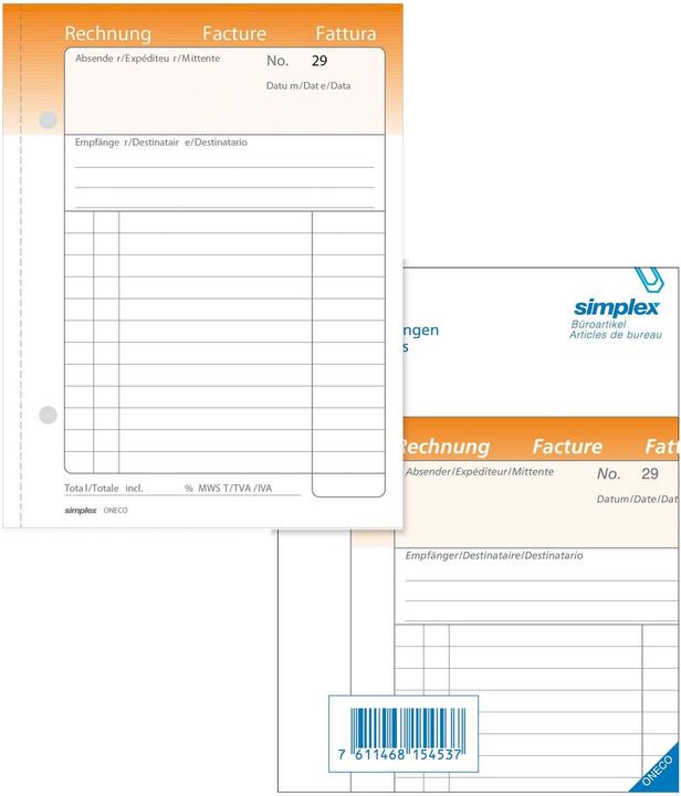 Produktbild Simplex Durchschreibebuch Rechnungen Oneco (100x)